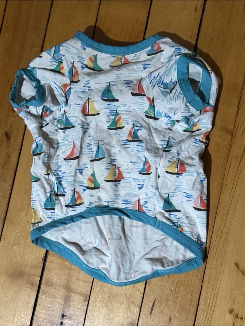 Bedhead PJs Pet Stretch Dog Pajama Blue With Colorful Sailboat Print L